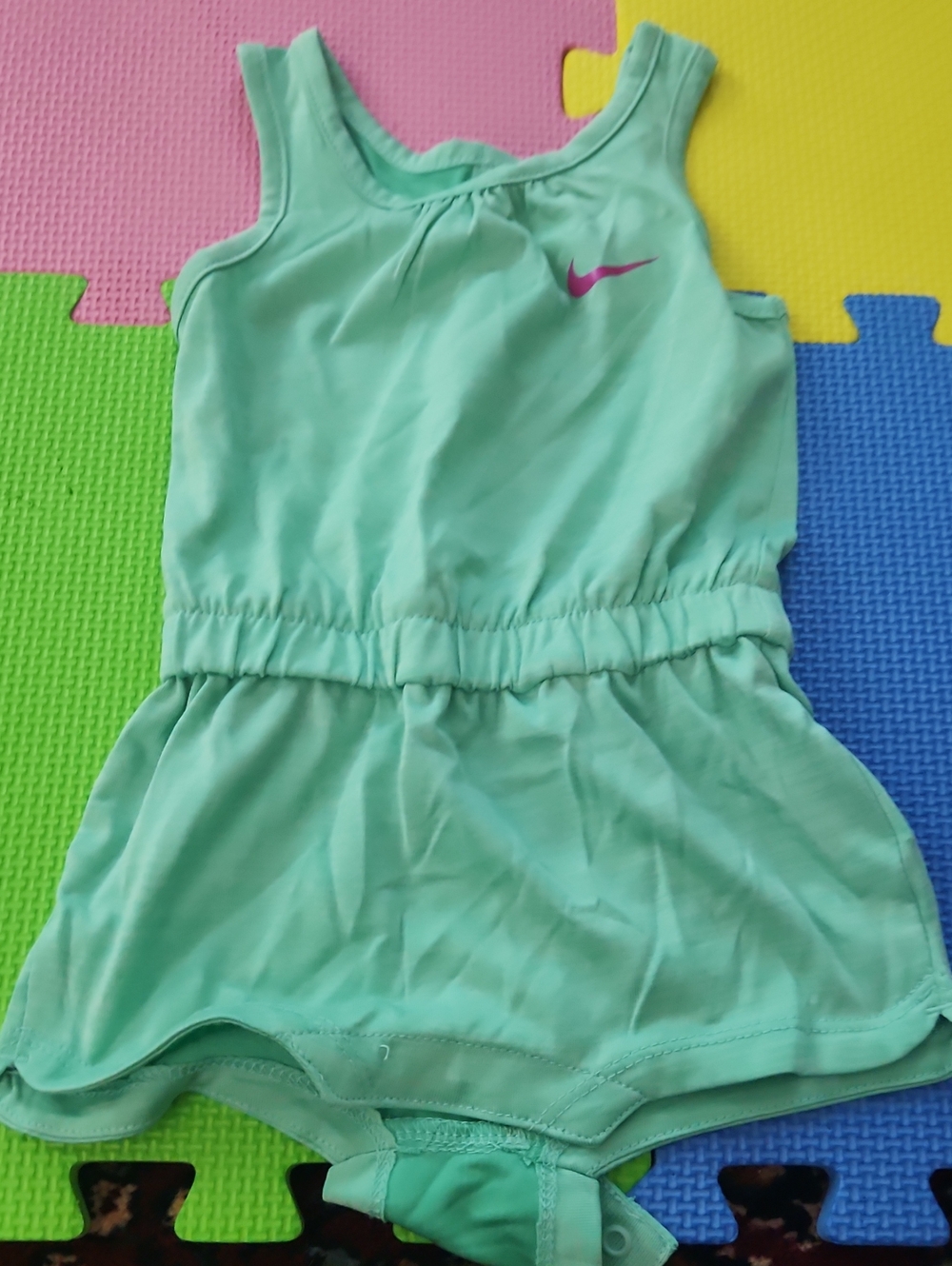 Nike Mint Green Girls Athletic Romper with Pink Swoosh